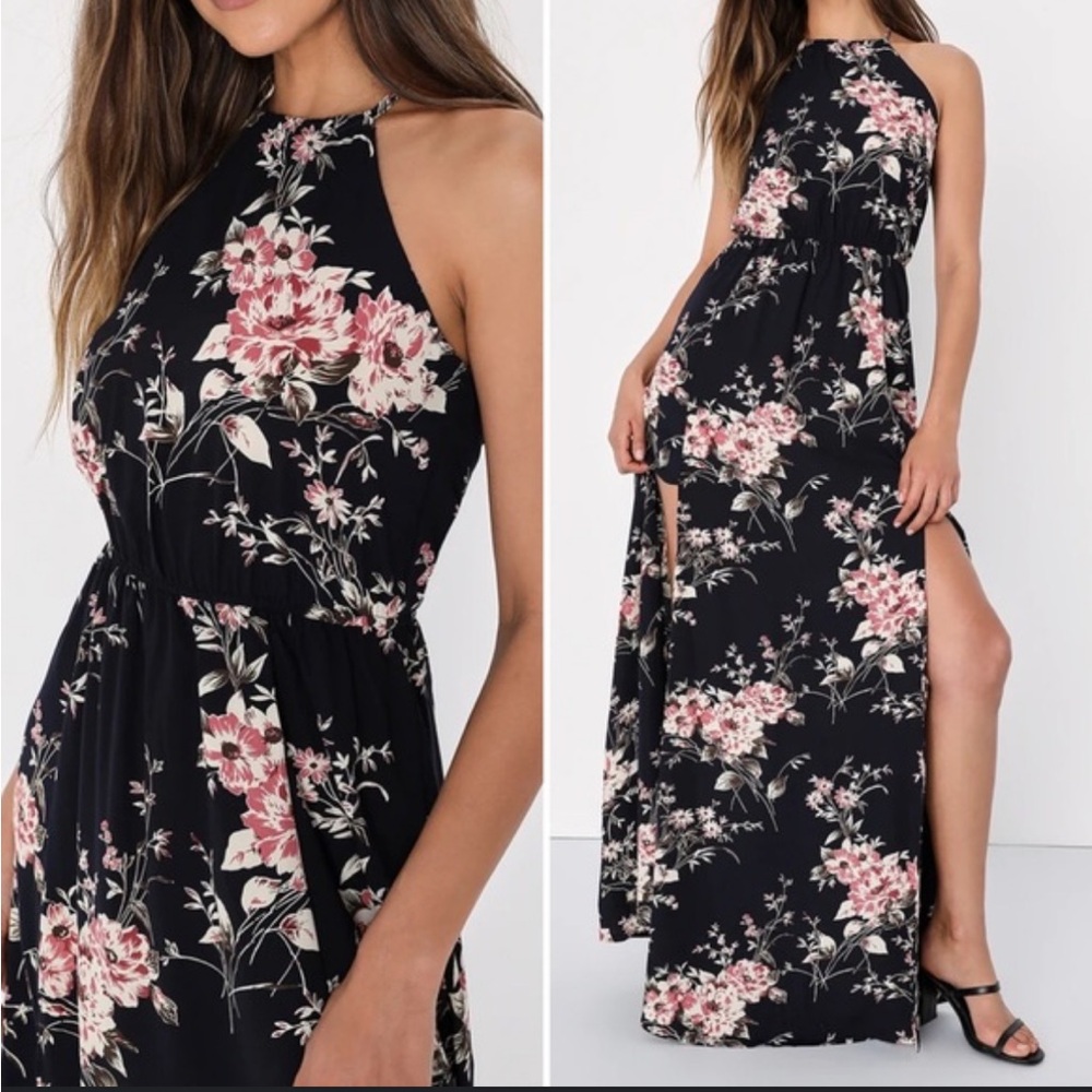 Lulu's Black Floral Maxi Dress